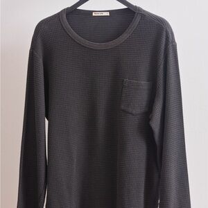 Black Waffle Knit Long Sleeve Thermal Shirt - Marine Layer L